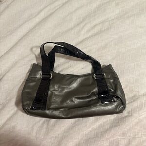 Chic Metallic Gray Shoulder Bag with Black Straps